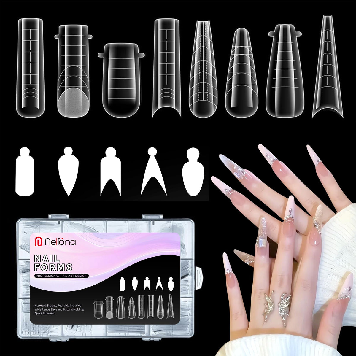 Nelrona - formes doubles pour gel poly, extensions nettes et précises.