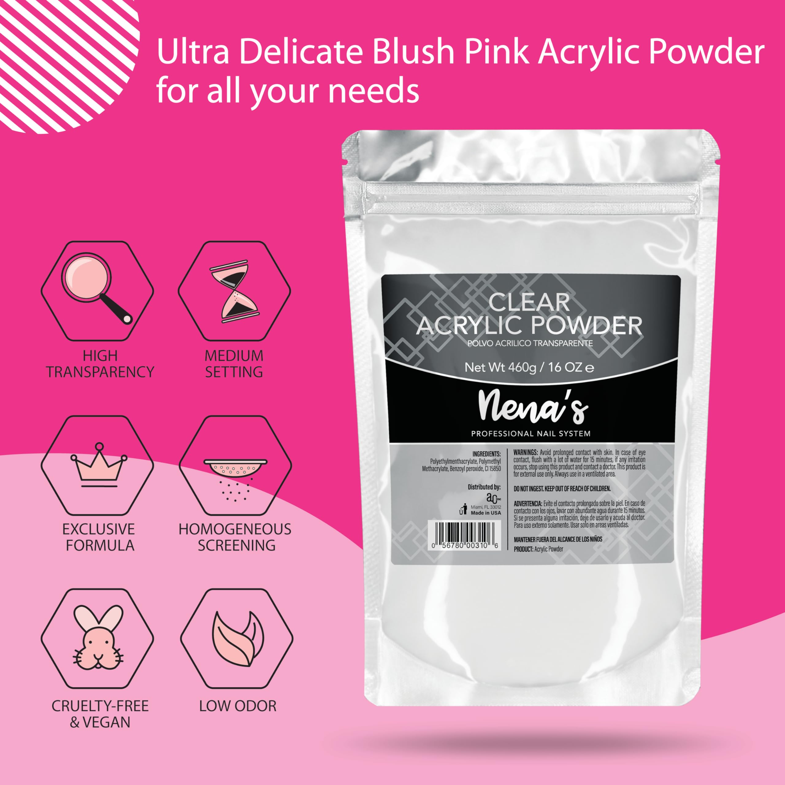 Nena's Poudre acrylique modelage clair — application fluide et finition sans bulles.