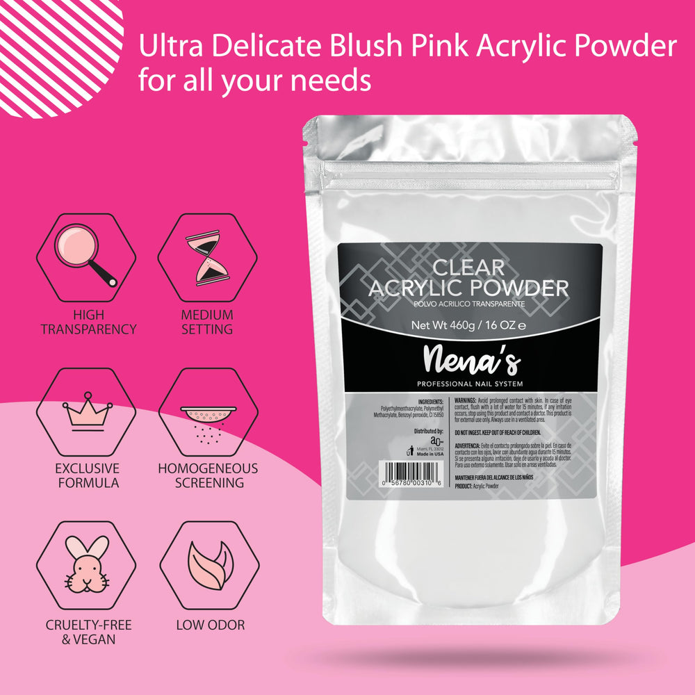 Nena's Poudre acrylique modelage clair — application fluide et finition sans bulles.