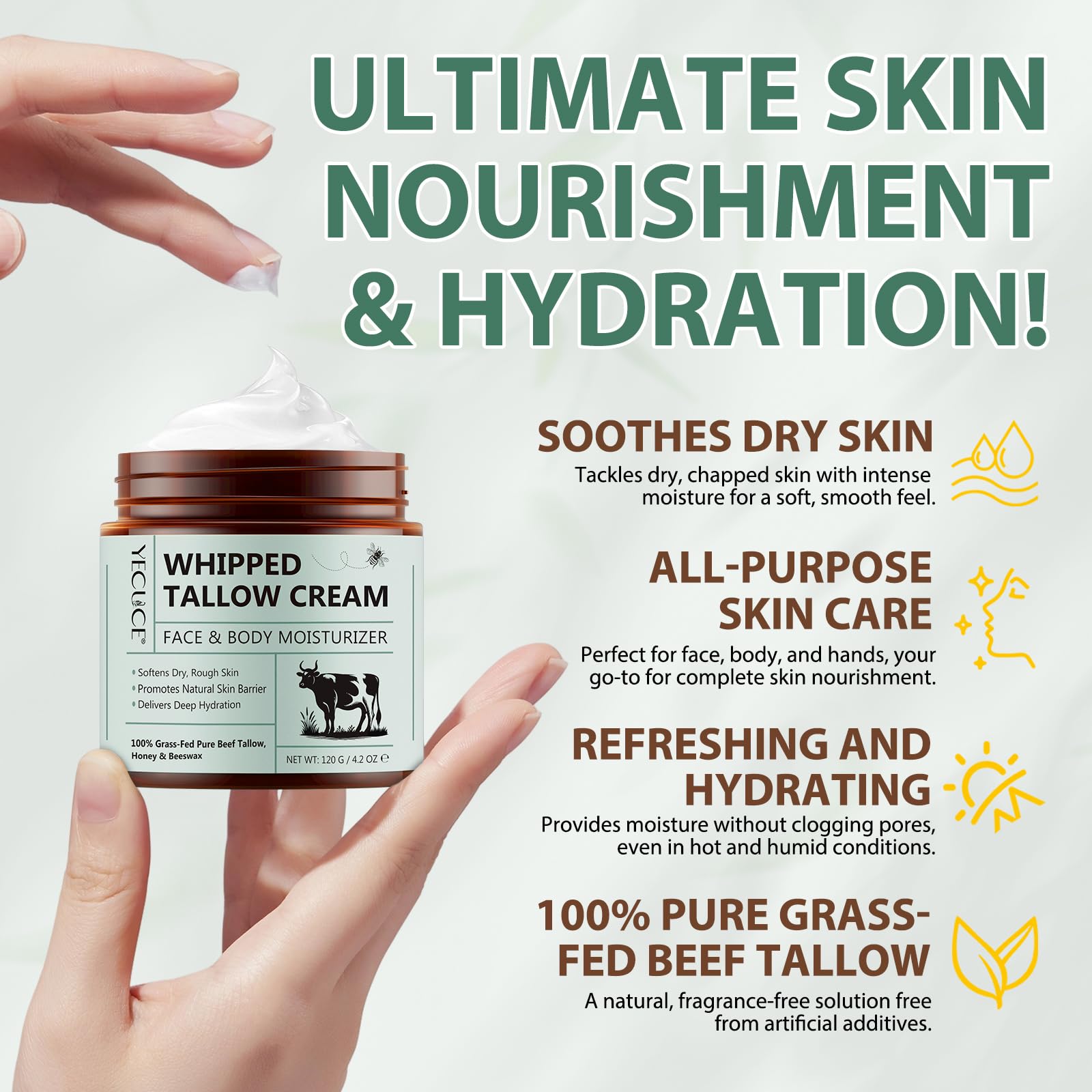 Crème visage et corps, texture nourrissante adaptée à tous les usages.