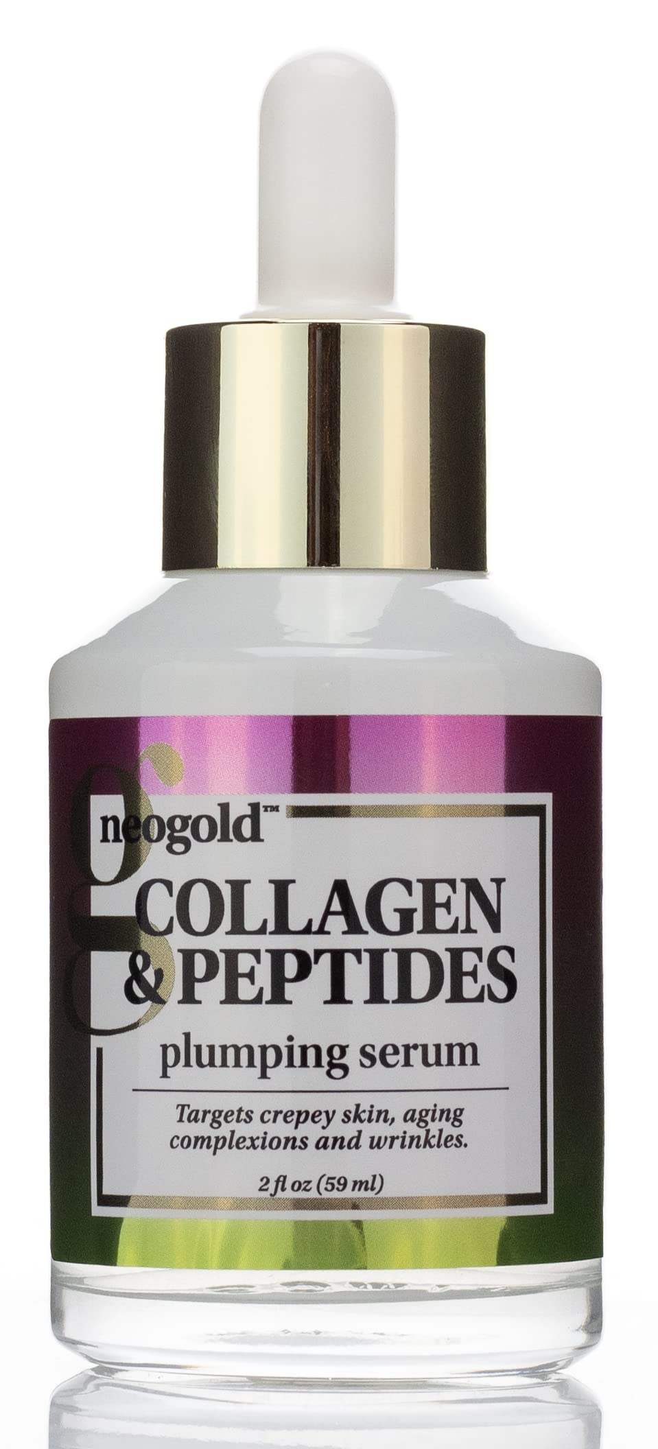 Neogold sérum collagène et peptides, bouteille-pompage, peau repulpée et lumineuse.