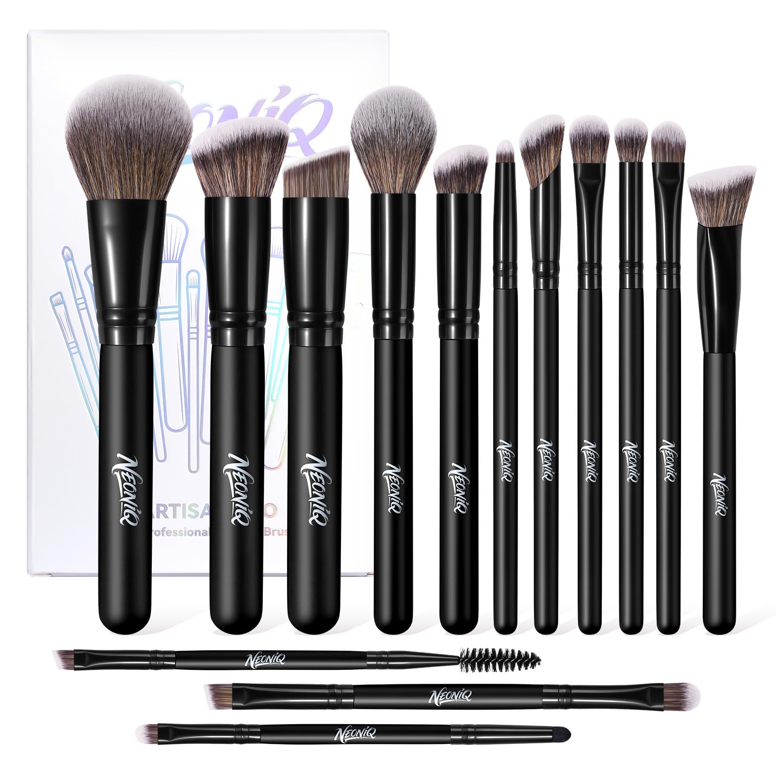 Pinceaux NEONIQ 14 pièces pour un maquillage professionnel et uniforme.