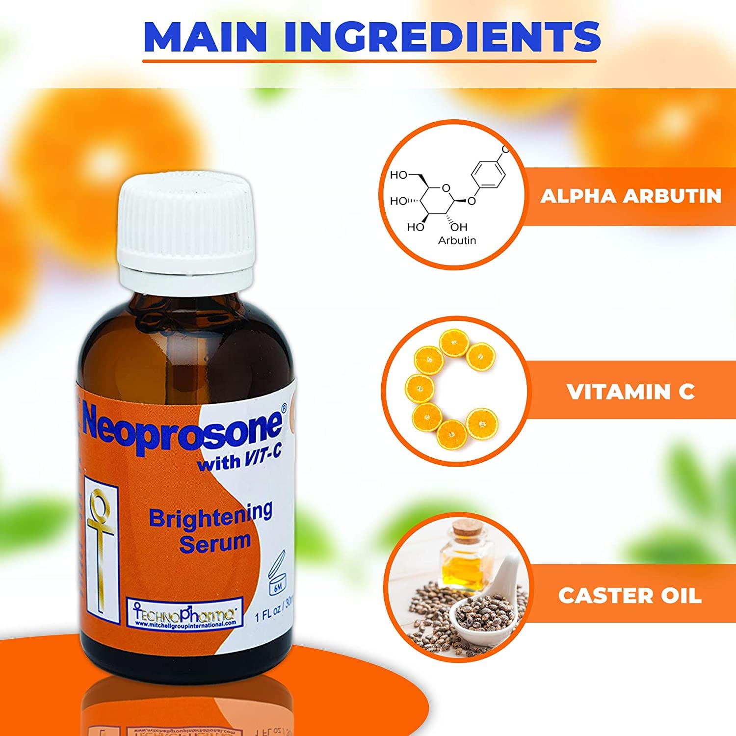 Neoprosone sérum vitamine C, huile de ricin, soin nourrissant pour la peau.