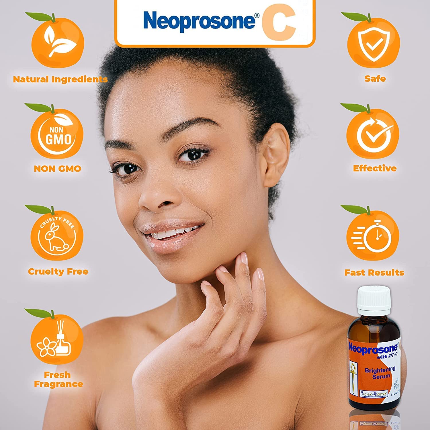 Neoprosone sérum vitamine C, pompe doseuse pratique, dosage précis.