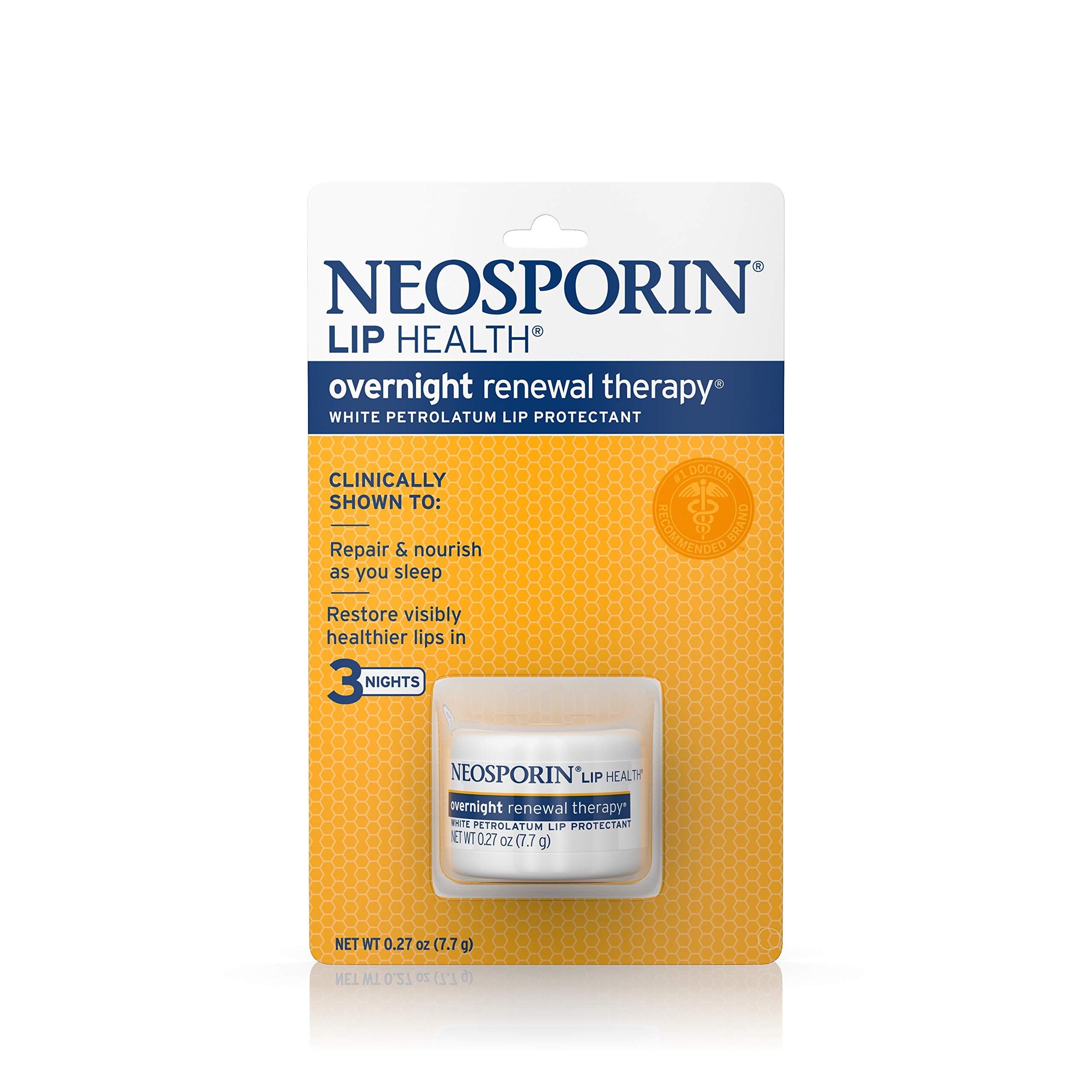 Neosporin Lip Health Nuit, flacon visible, hydratation profonde des lèvres.