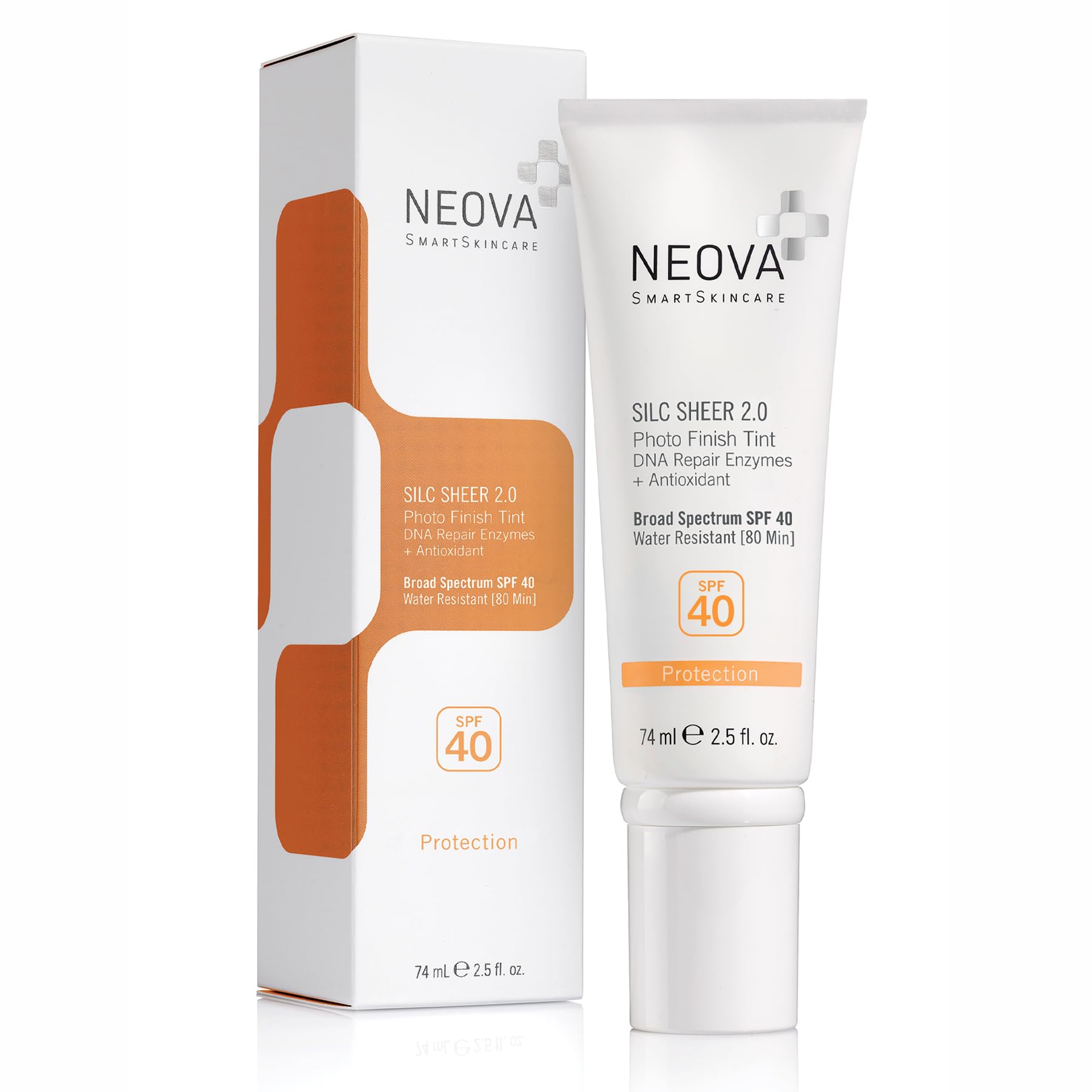 NEOVA Silc Sheer 2.0 bouteille montrant la protection UV et le fini léger