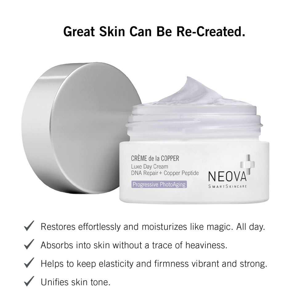Application de la crème NEOVA Cuivre pour peau nourrie et protégée.