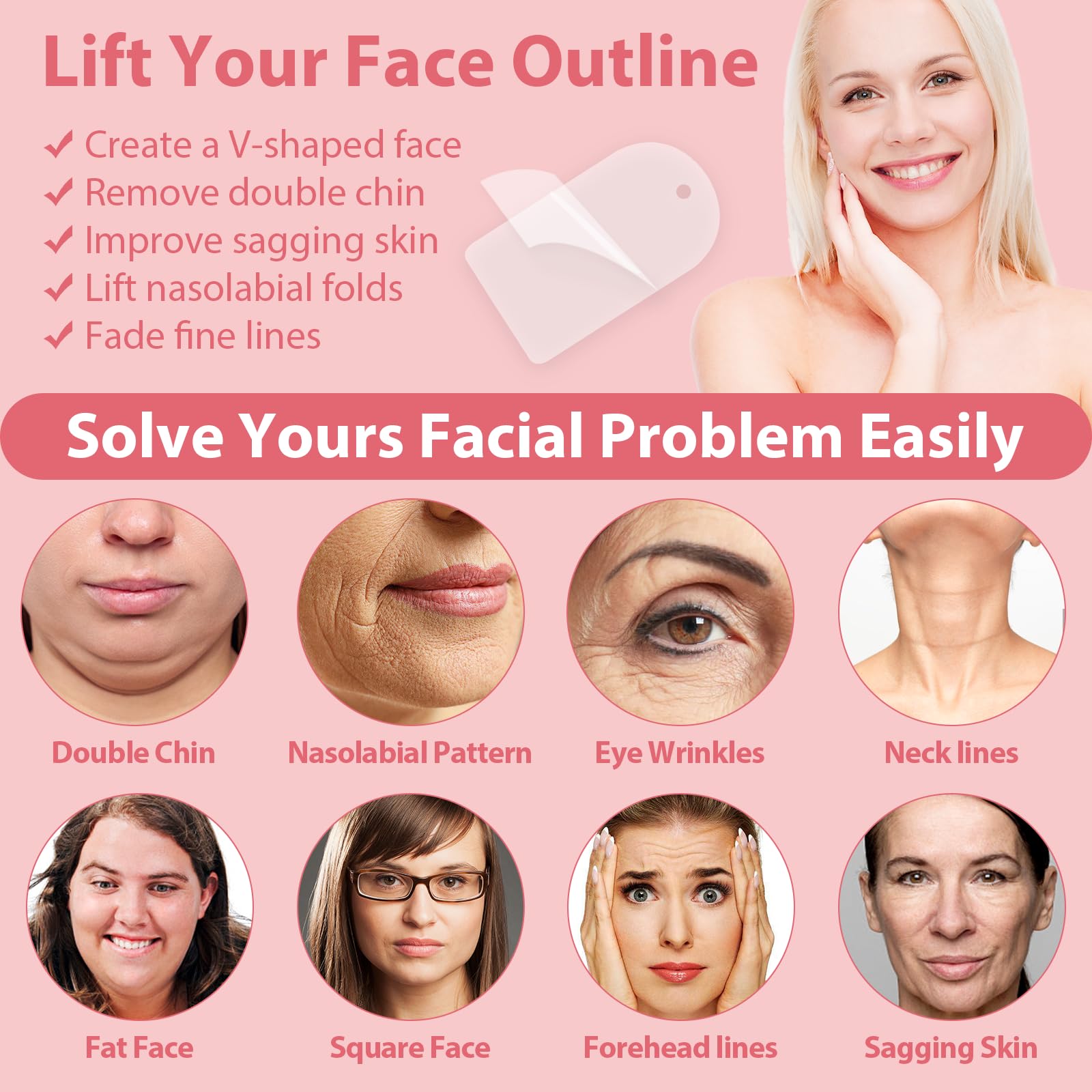 Bandes lifting visage invisible Netlkjonk: peau tendue durable grâce à des bandes confortables.