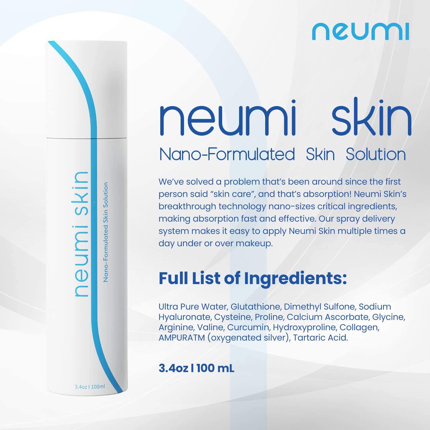 Brume faciale NEUMI SKIN nano-formulée collagène et hyaluronique, peau plus souple