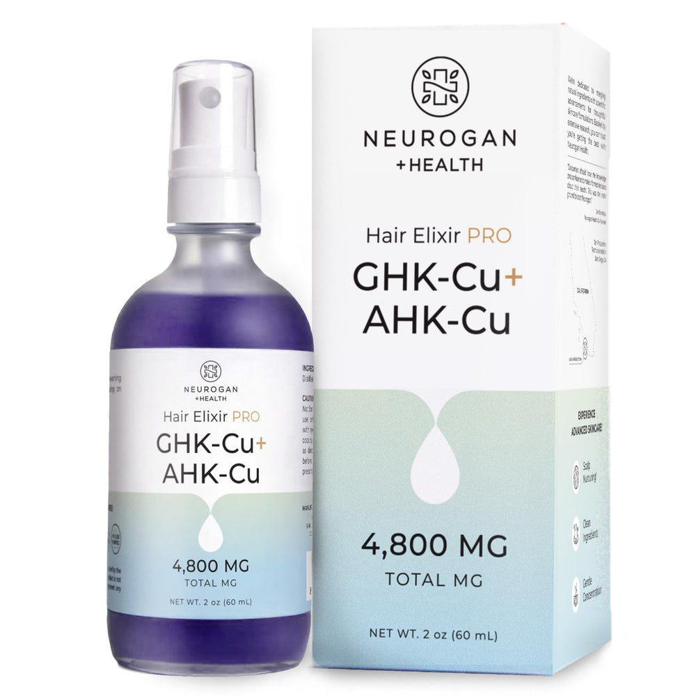 Sérum Neurogan GHK-Cu et AHK-Cu en bouteille, brume légère idéale pour application quotidienne.
