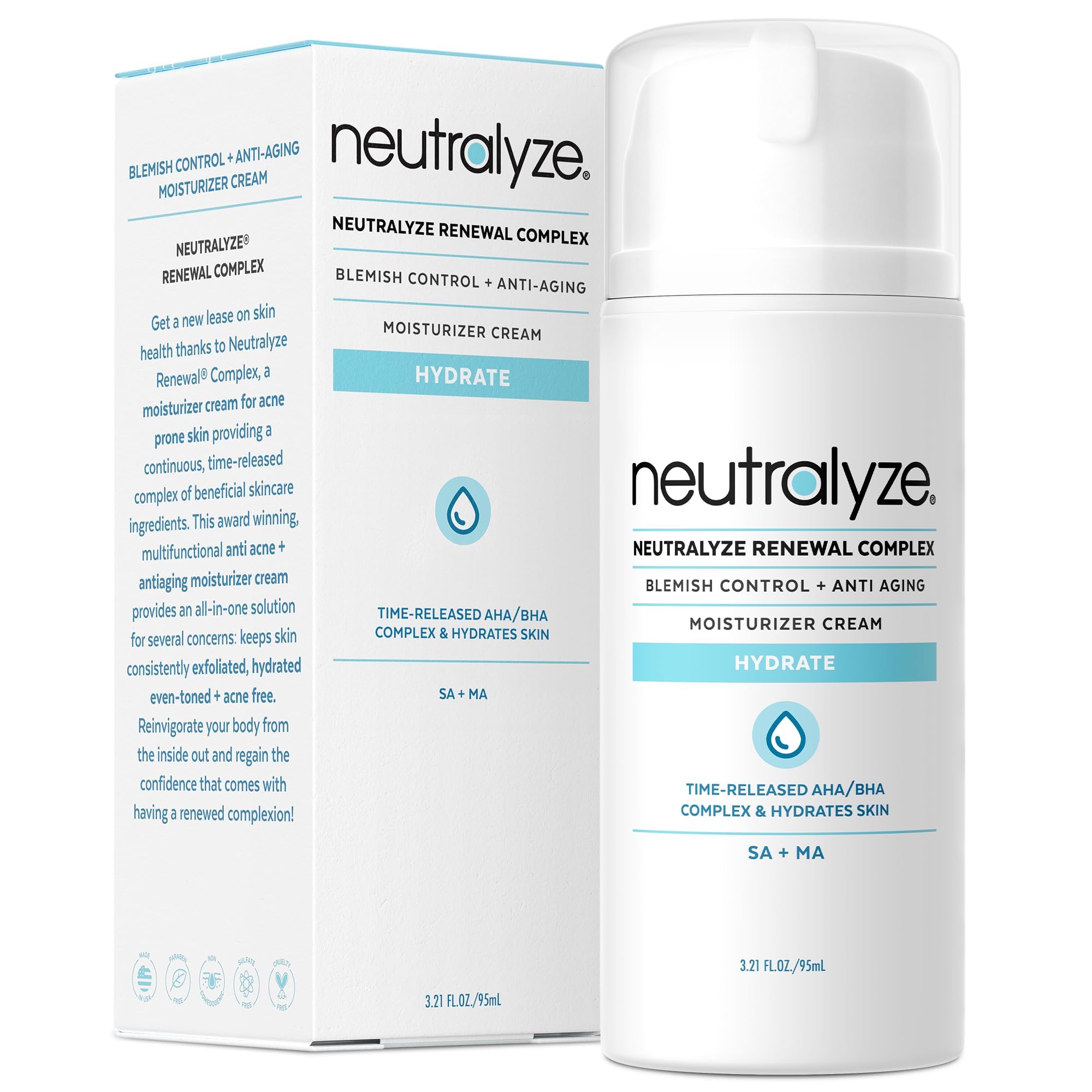 Neutralyze Renewal Complex bottle with pump for easy daily application on acne-prone skin.