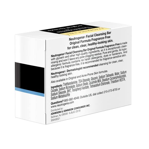 Neutrogena pain-nettoyant-visage-transparent-sans-parfum, convient à peau normale et mixte.