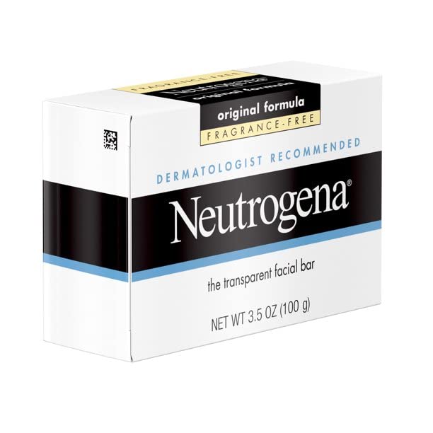 Neutrogena pain-nettoyant-visage-transparent-sans-parfum, rinçage clair sans résidu.