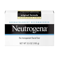 Neutrogena pain-nettoyant-visage-transparent-sans-parfum, hypoallergénique pour peaux sensibles.