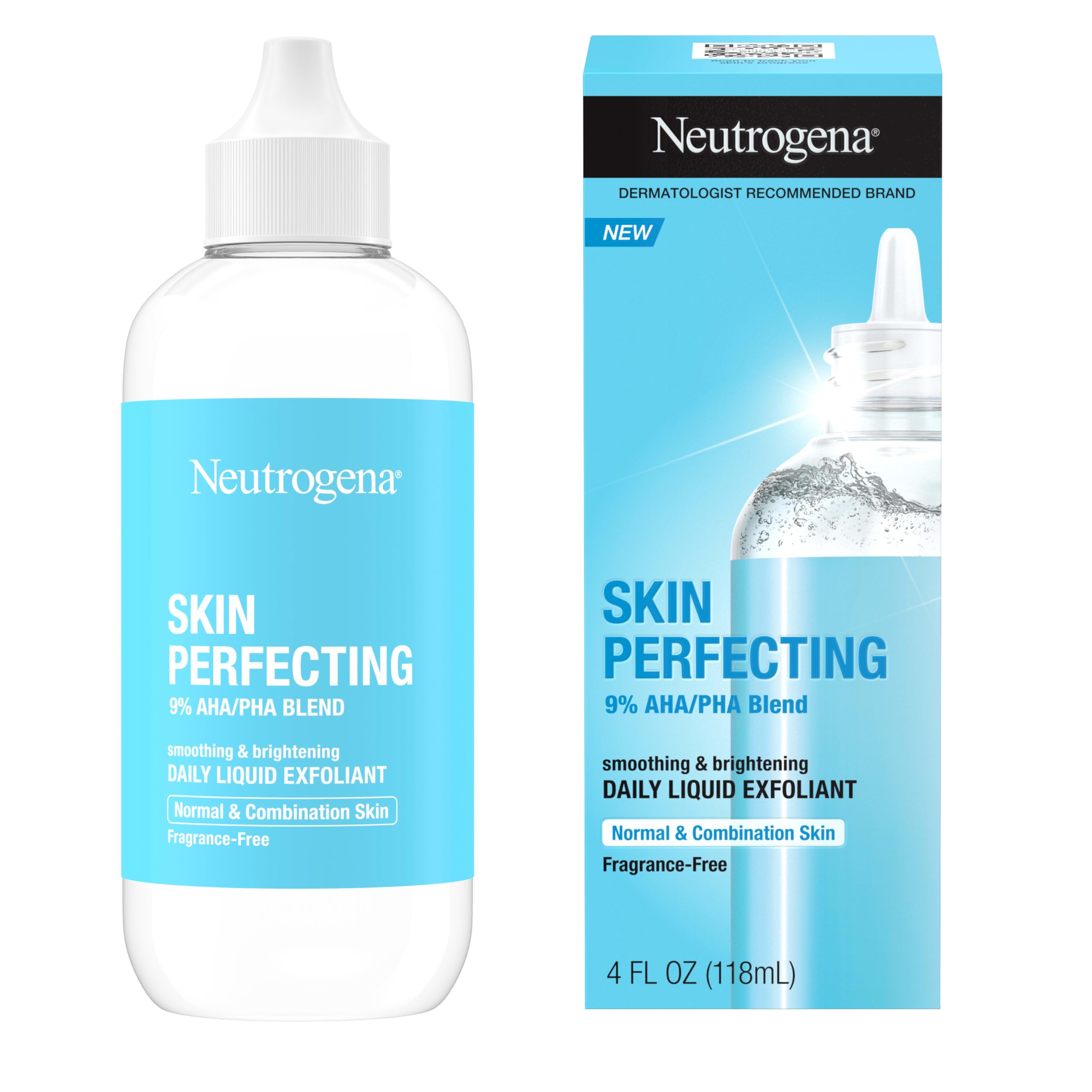 Bouteille exfoliant doux Neutrogena, application légère pour révéler un teint uniforme