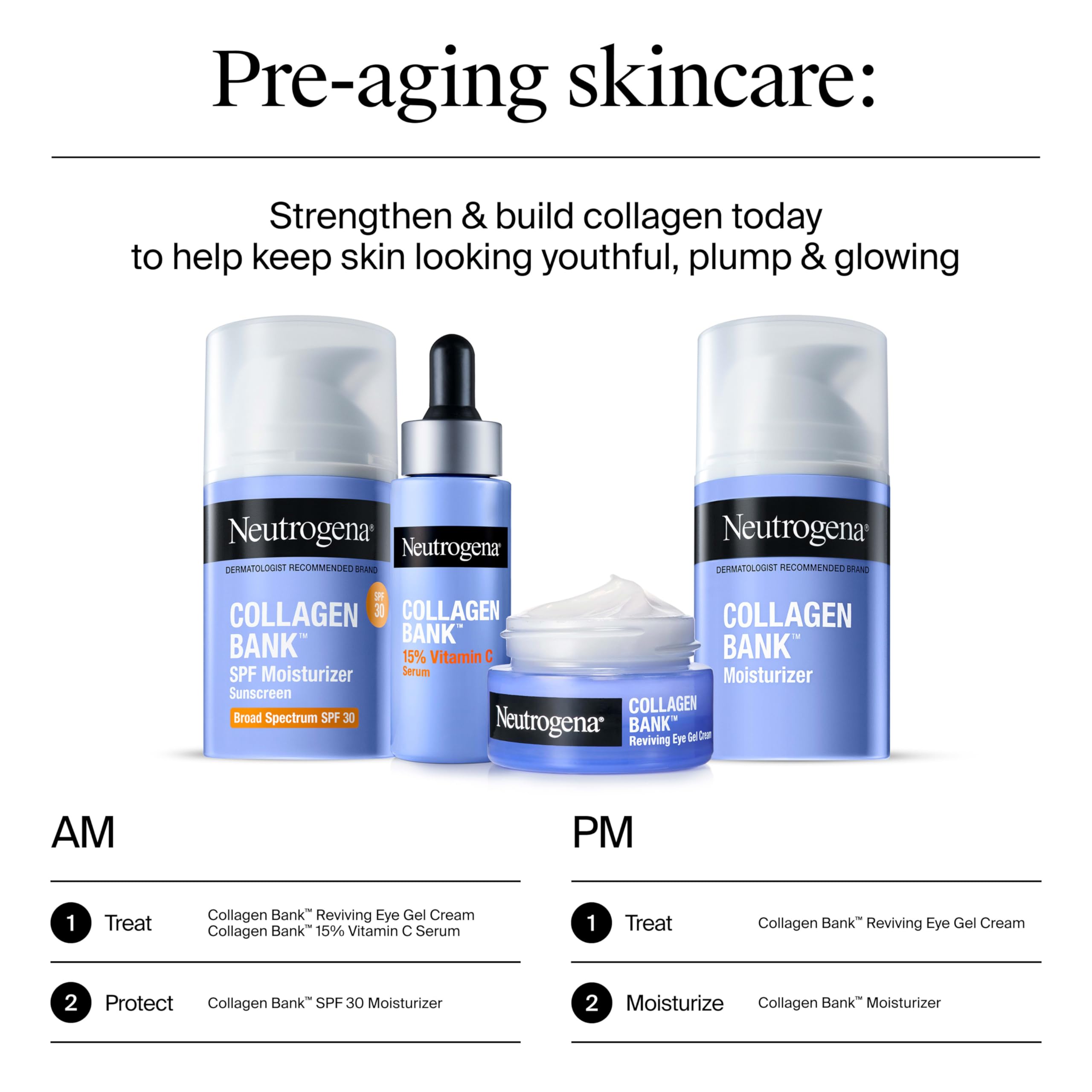 Packaging shot of Neutrogena Collagen Bank with dermatologist-tested non-comedogenic formula.