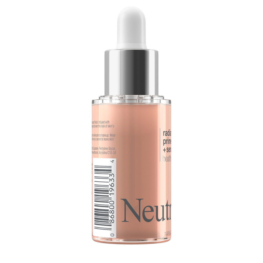 Surface lumineuse prête au maquillage grâce au Neutrogena Radiant Booster Primer et Serum.