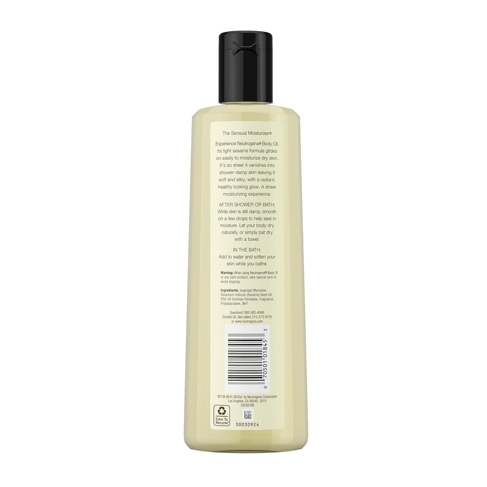 Routine bien-être Neutrogena huile sésame, confort et hydratation quotidienne.