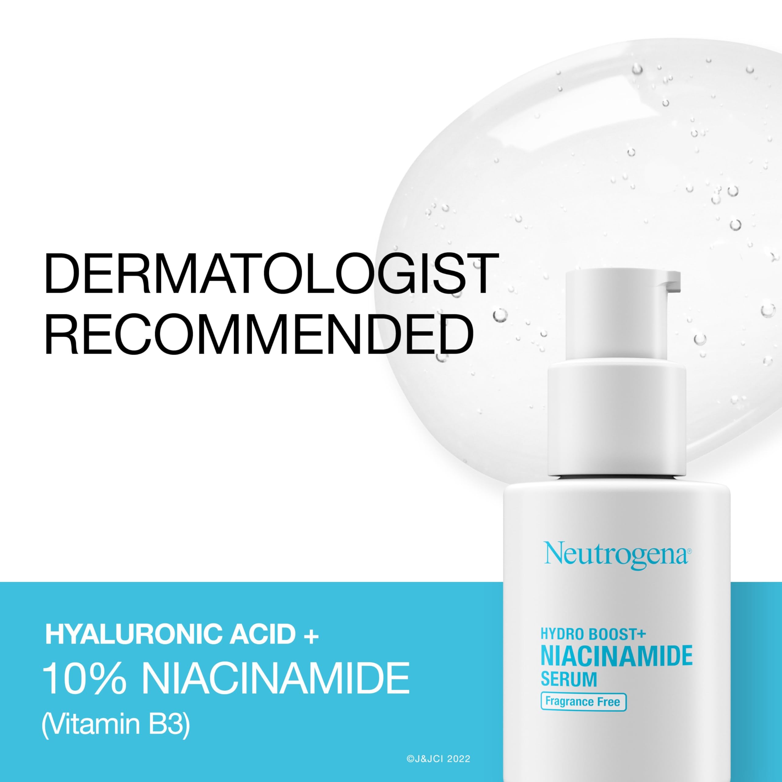 Sérum Neutrogena Hydro Boost + Niacinamide, absorption rapide sans résidu.