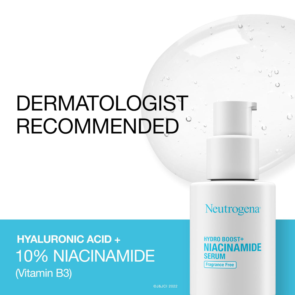Sérum Neutrogena Hydro Boost + Niacinamide, absorption rapide sans résidu.