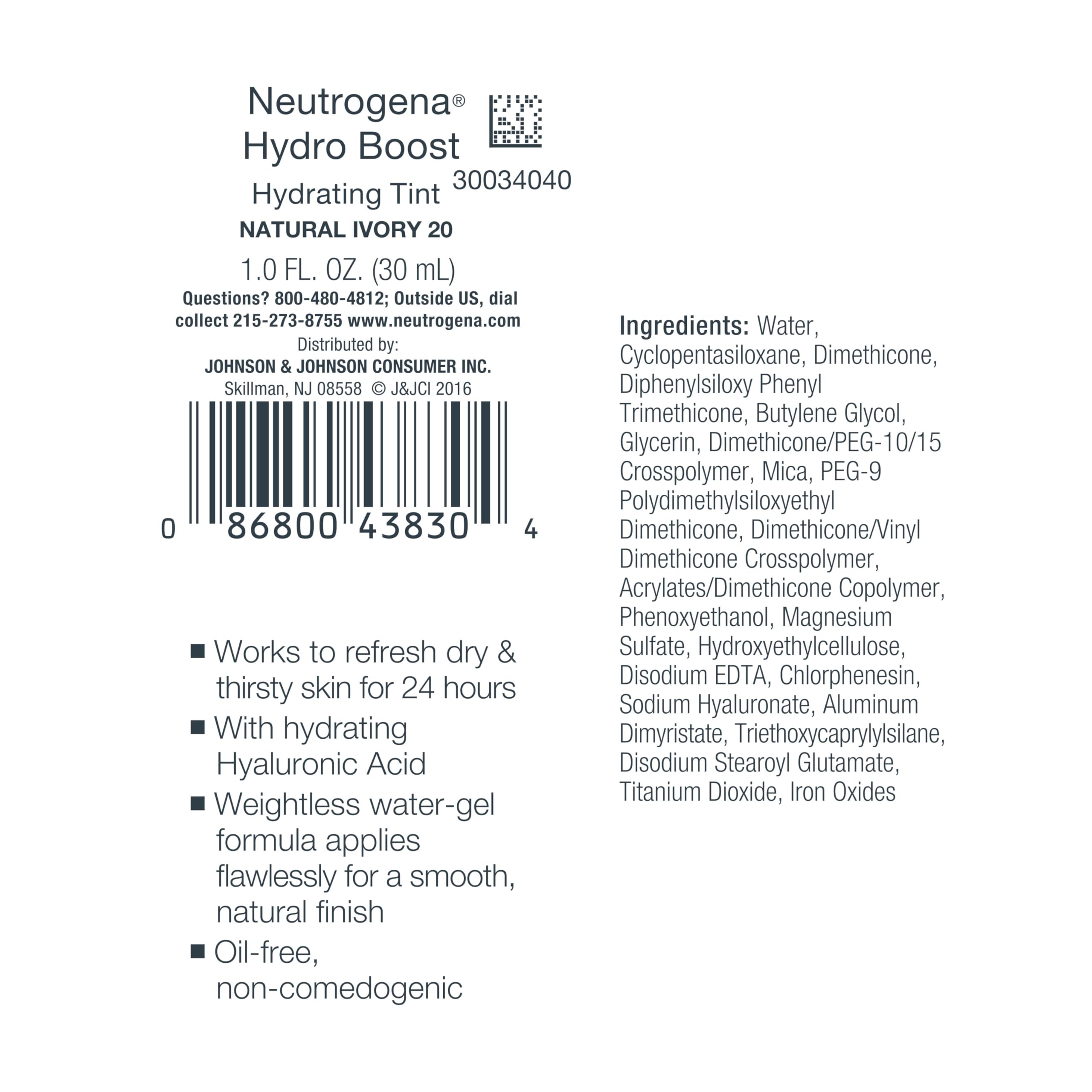 Ingrédient hyaluronique dans Neutrogena Hydro Boost, action hydratante légère.