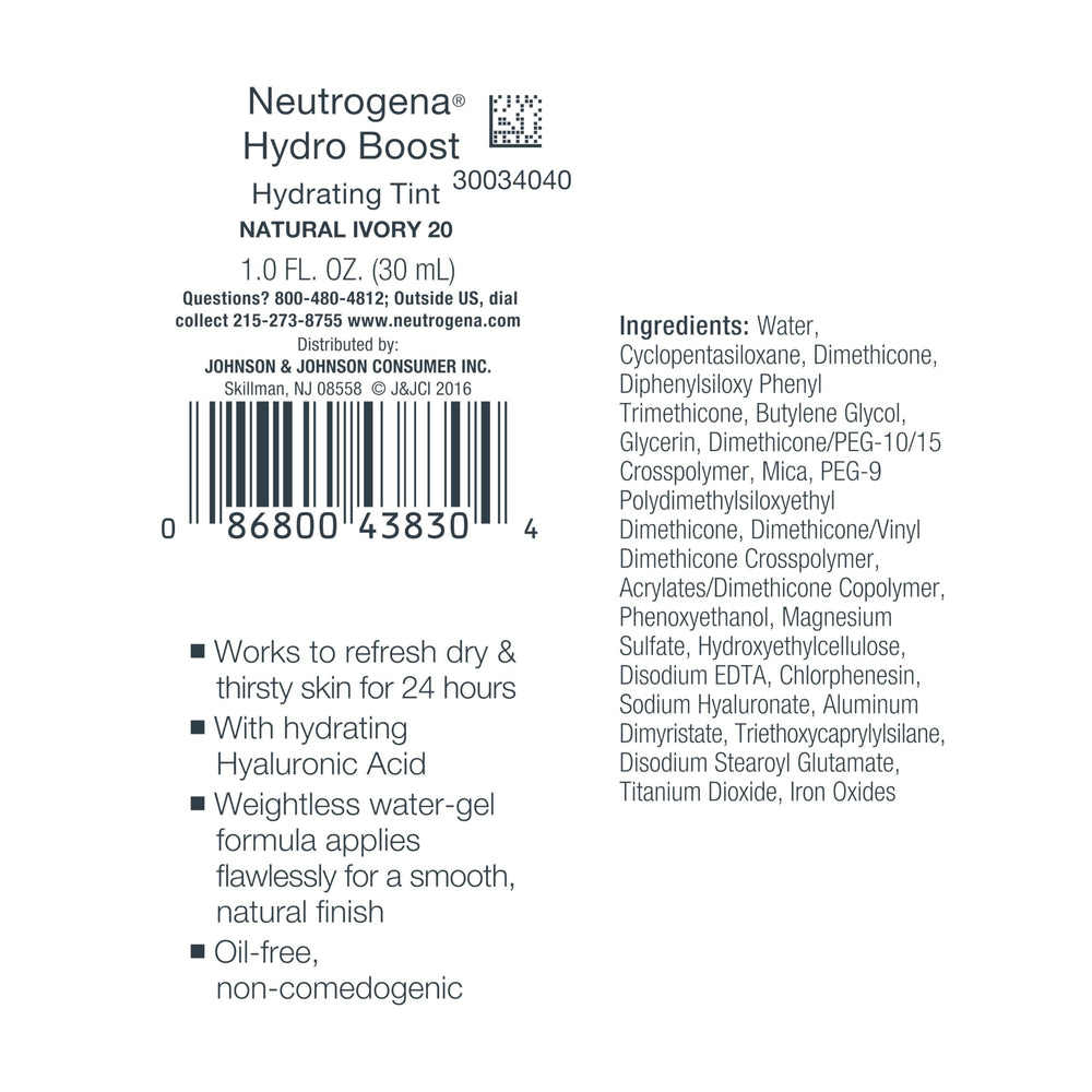 Ingrédient hyaluronique dans Neutrogena Hydro Boost, action hydratante légère.