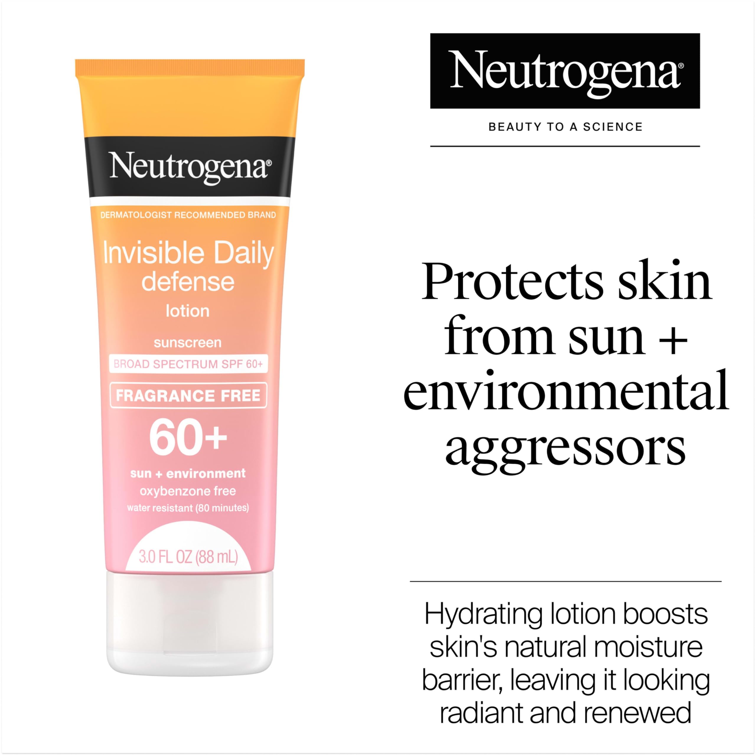 Neutrogena Invisible Daily Defense, sechage rapide, texture légère qui pénètre sans résidu.