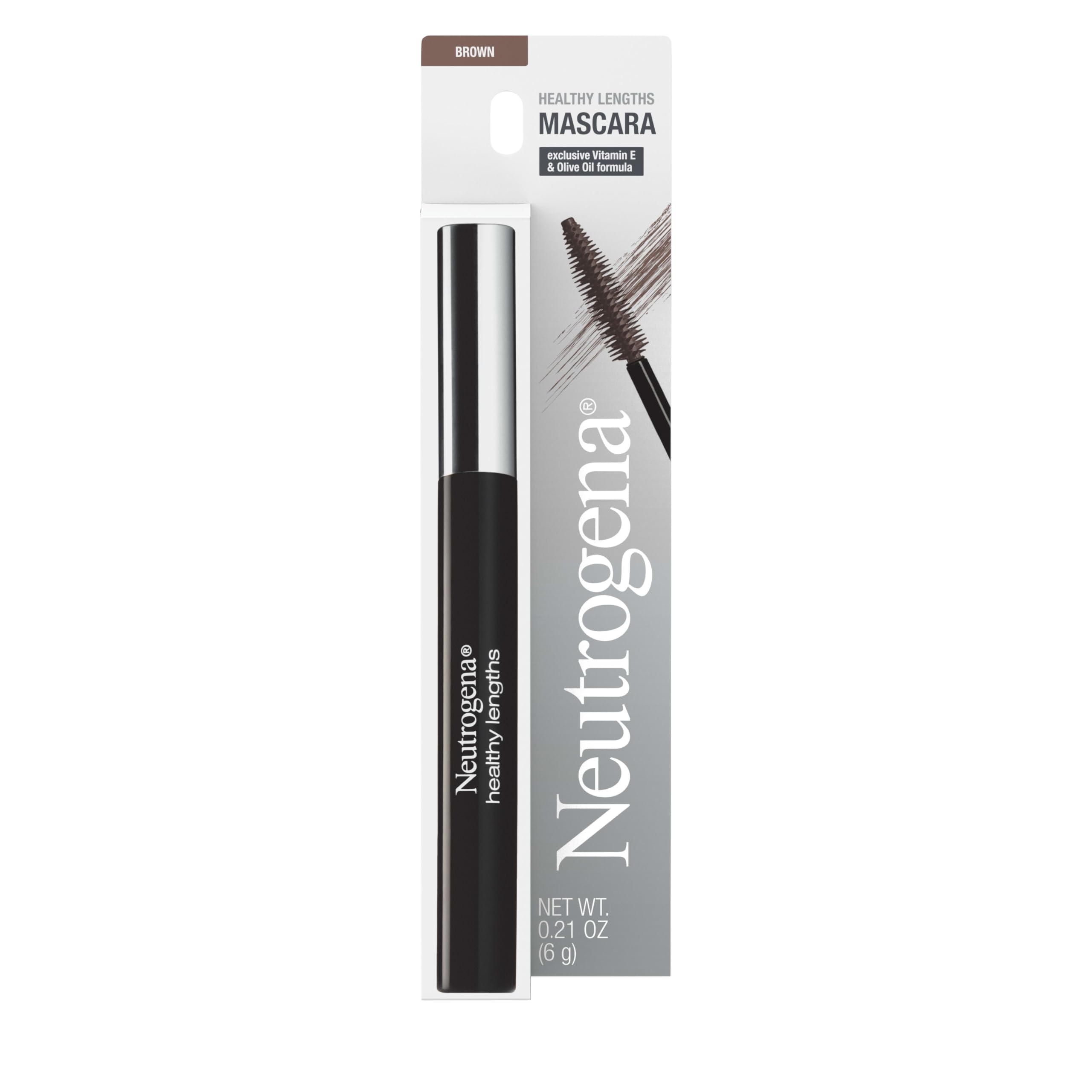 Mascara Neutrogena Longueurs Santé - tube brun 03 vue de face, montrant la couleur naturelle.