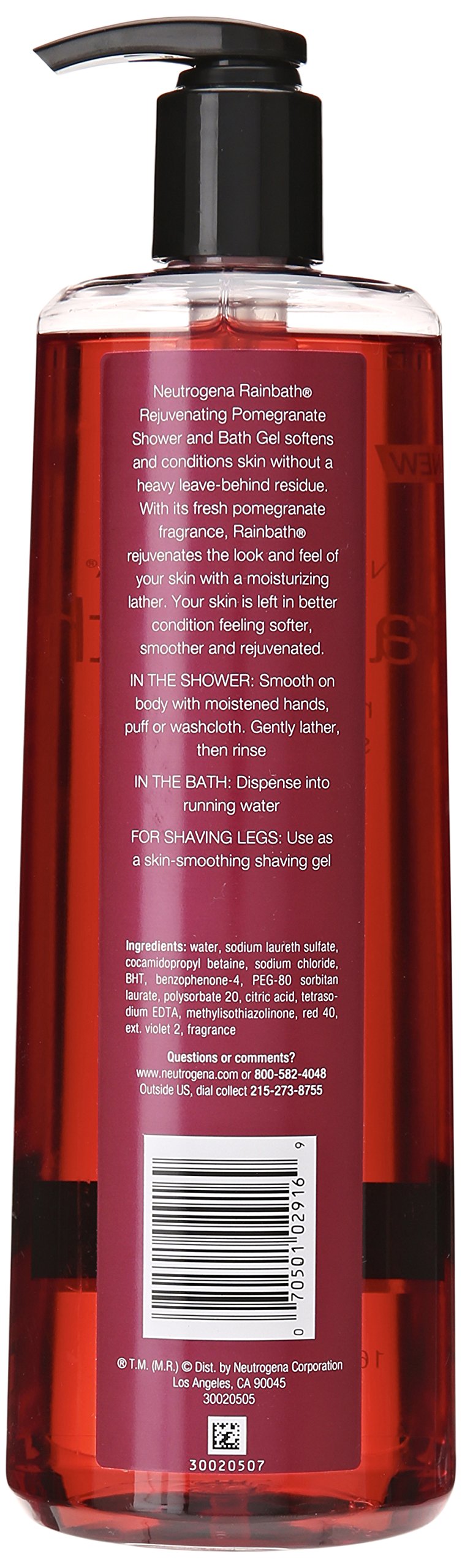 Neutrogena Rainbath Grenade: bouteille 16 oz, notes fruitées et revitalisantes