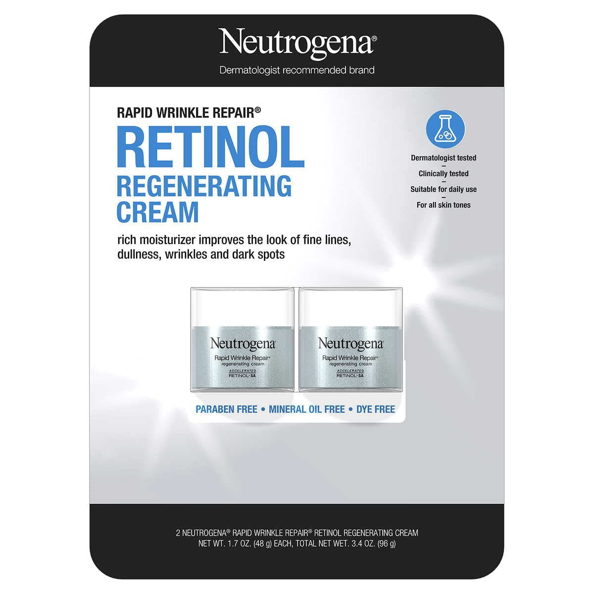Neutrogena Rapid Wrinkle Repair, pot crème-visage, hydratation en profondeur pour lisser les ridules.