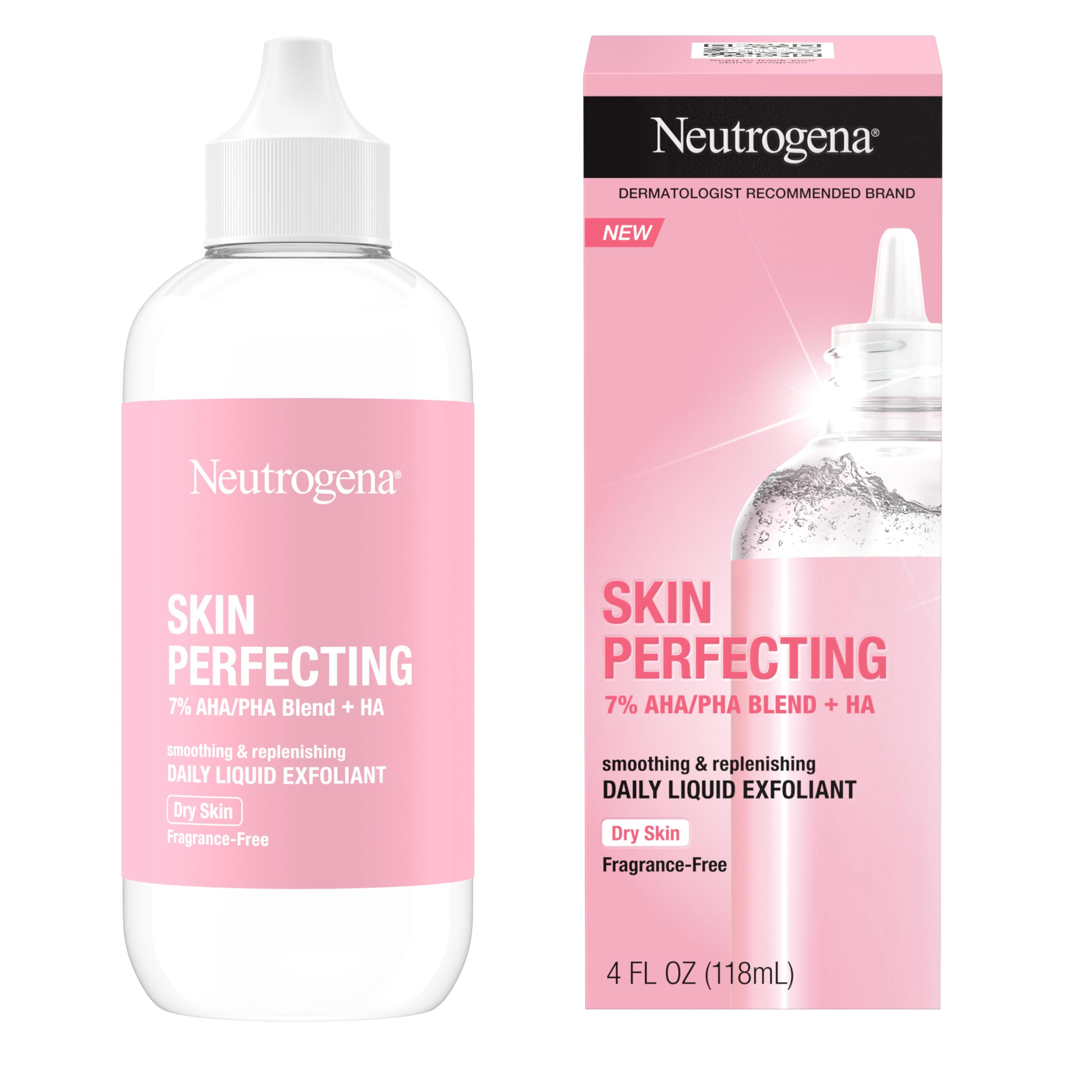 Neutrogena Skin Perfecting Exfoliant Liquide — bouteille, texture légère pour peau sèche.