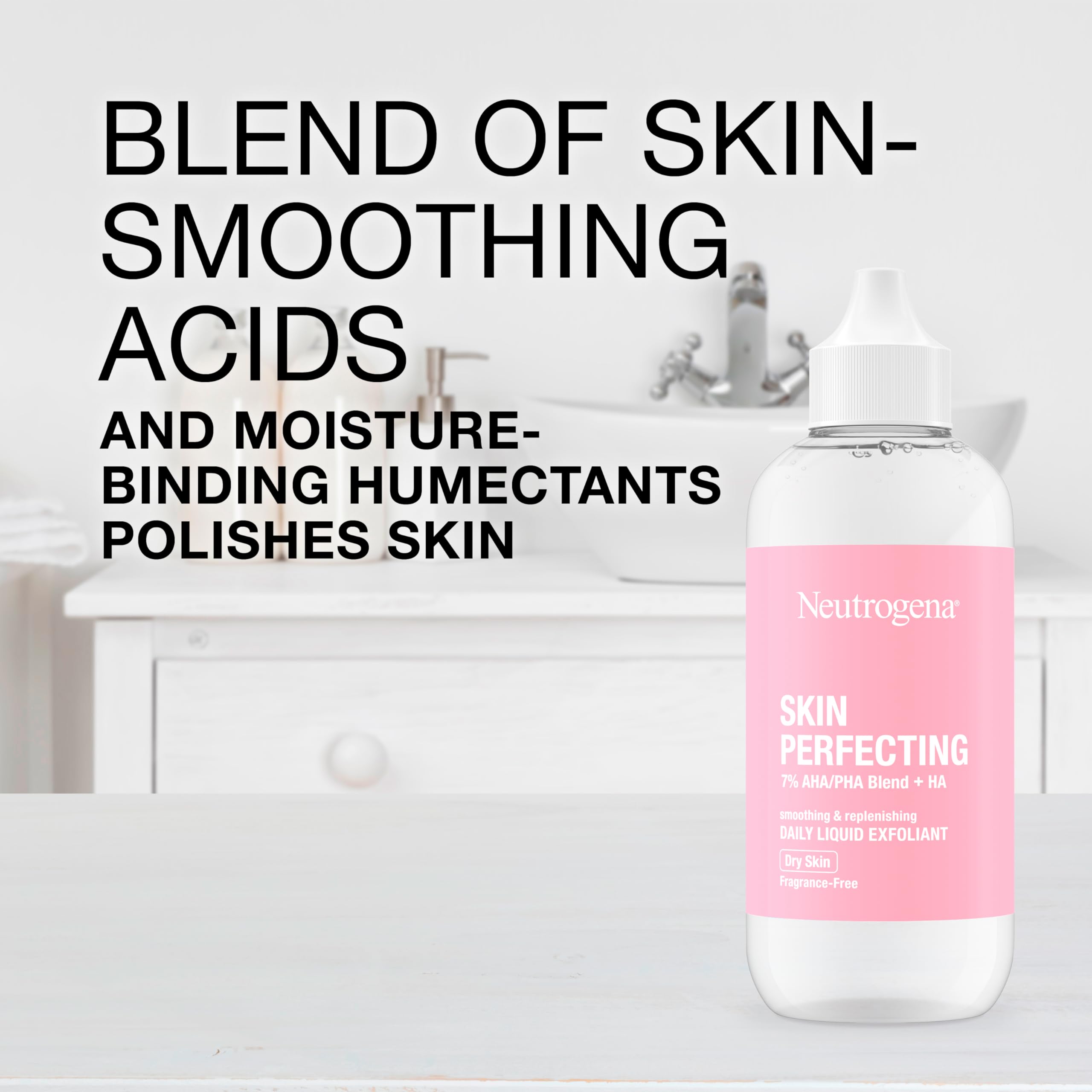 Neutrogena Skin Perfecting Exfoliant Liquide — sans parfum, soin doux quotidien.