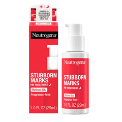 Flacon Neutrogena Stubborn-Marks-PM-Traitement, exfolie la peau pendant la nuit.