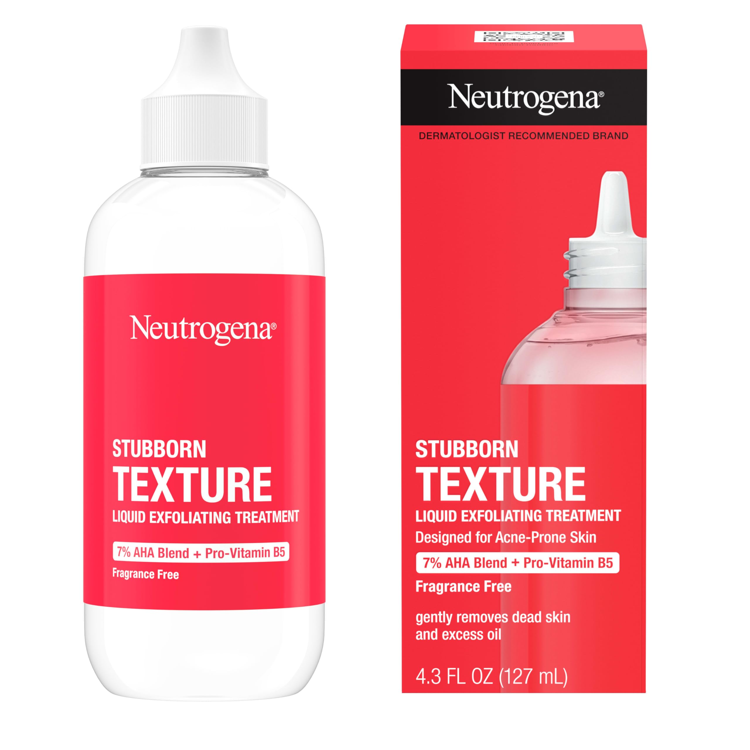 Neutrogena Stubborn Texture – etiquette sans parfum, formulation douce et hypoallergénique.