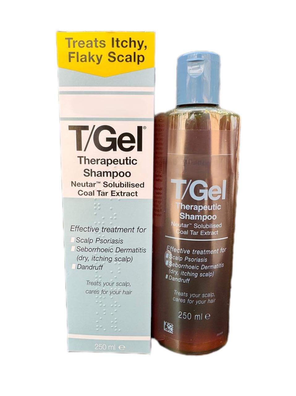 Neutrogena T-Gel cuir-chevelu gros plan, soin ciblé et apaisant.