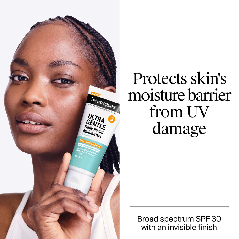Neutrogena Ultra Gentle SPF30, protection solaire adaptée peaux réactives.