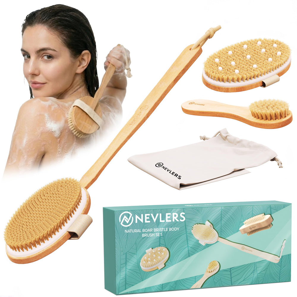 Brosse Nevlers corps en poils de sanglier pour exfolier en douceur et stimuler la circulation.