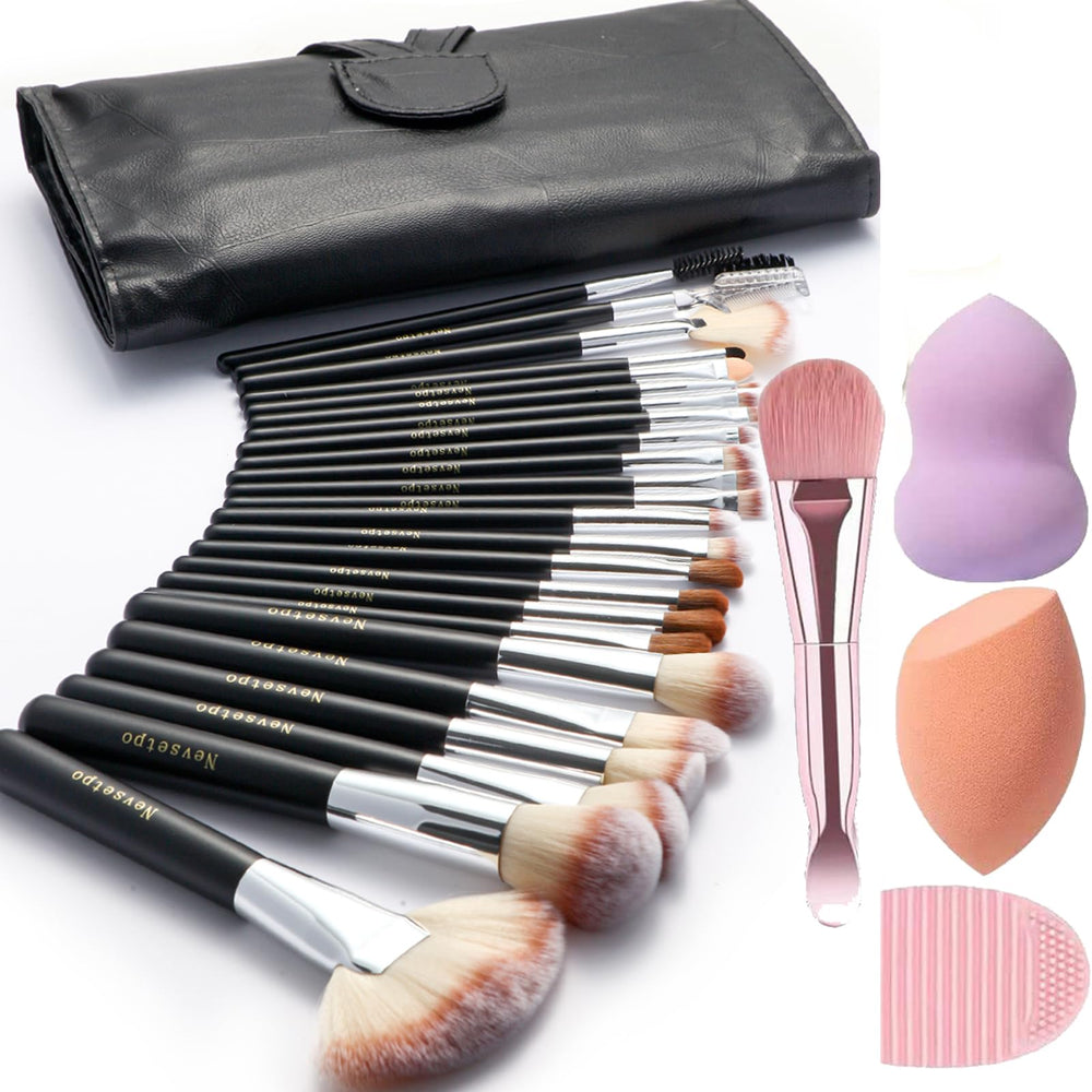 NEVSETPO ensemble pinceaux maquillage 28 pièces, kit complet pour un rendu professionnel au quotidien.