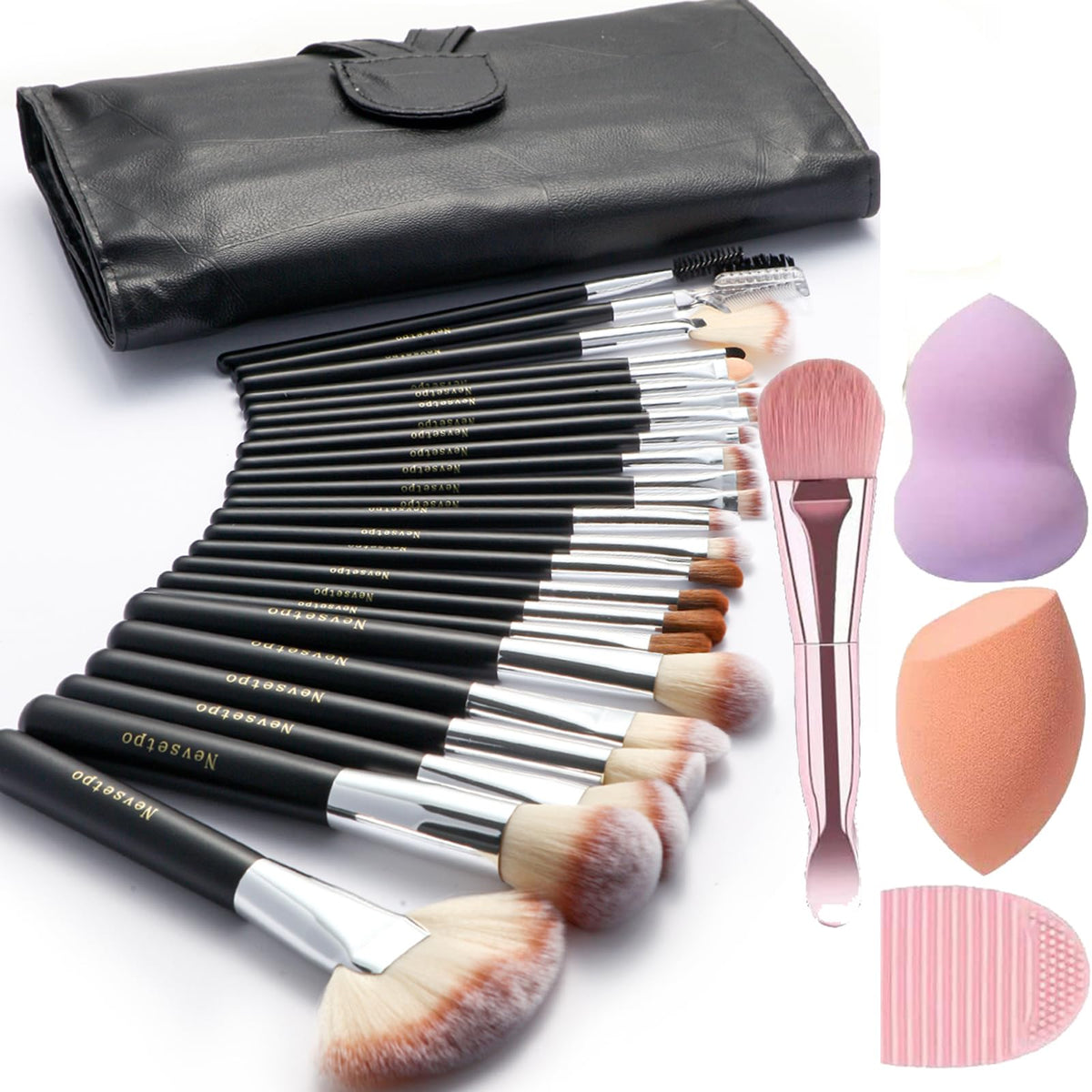 NEVSETPO ensemble pinceaux maquillage 28 pièces, kit complet pour un rendu professionnel au quotidien.