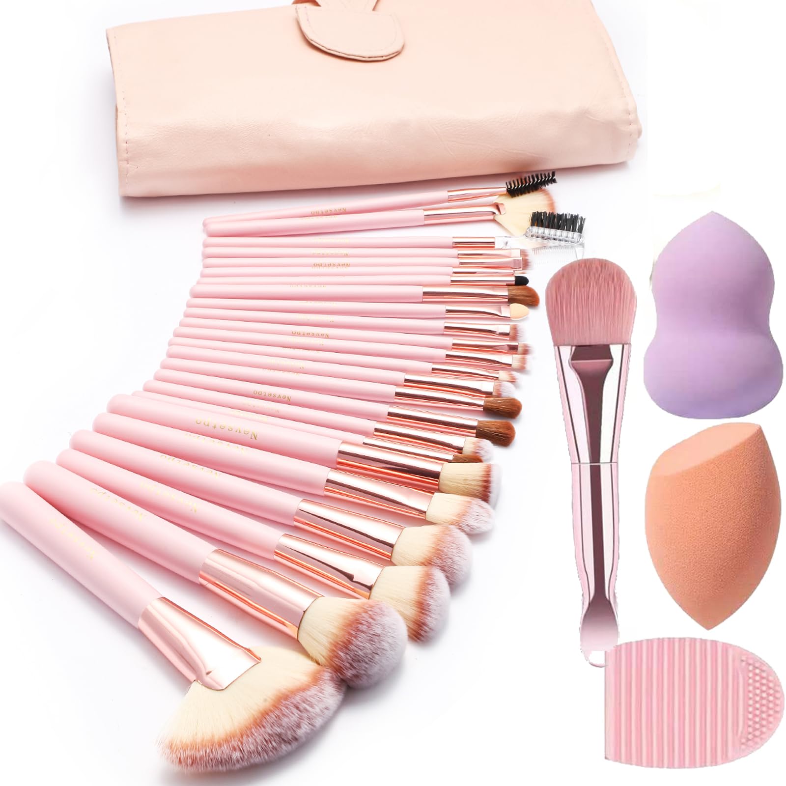 NEVSETPO pinceaux maquillage rose, ensemble complet pour une application précise en voyage.