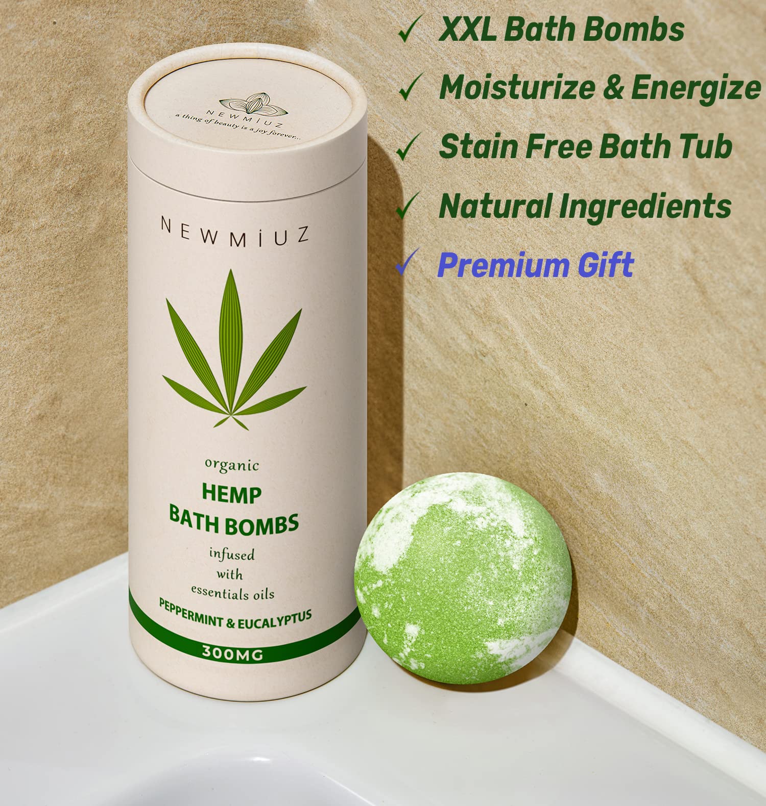 New Miuz bombe-bain beurre-karite donne douceur et hydratation cutanée.