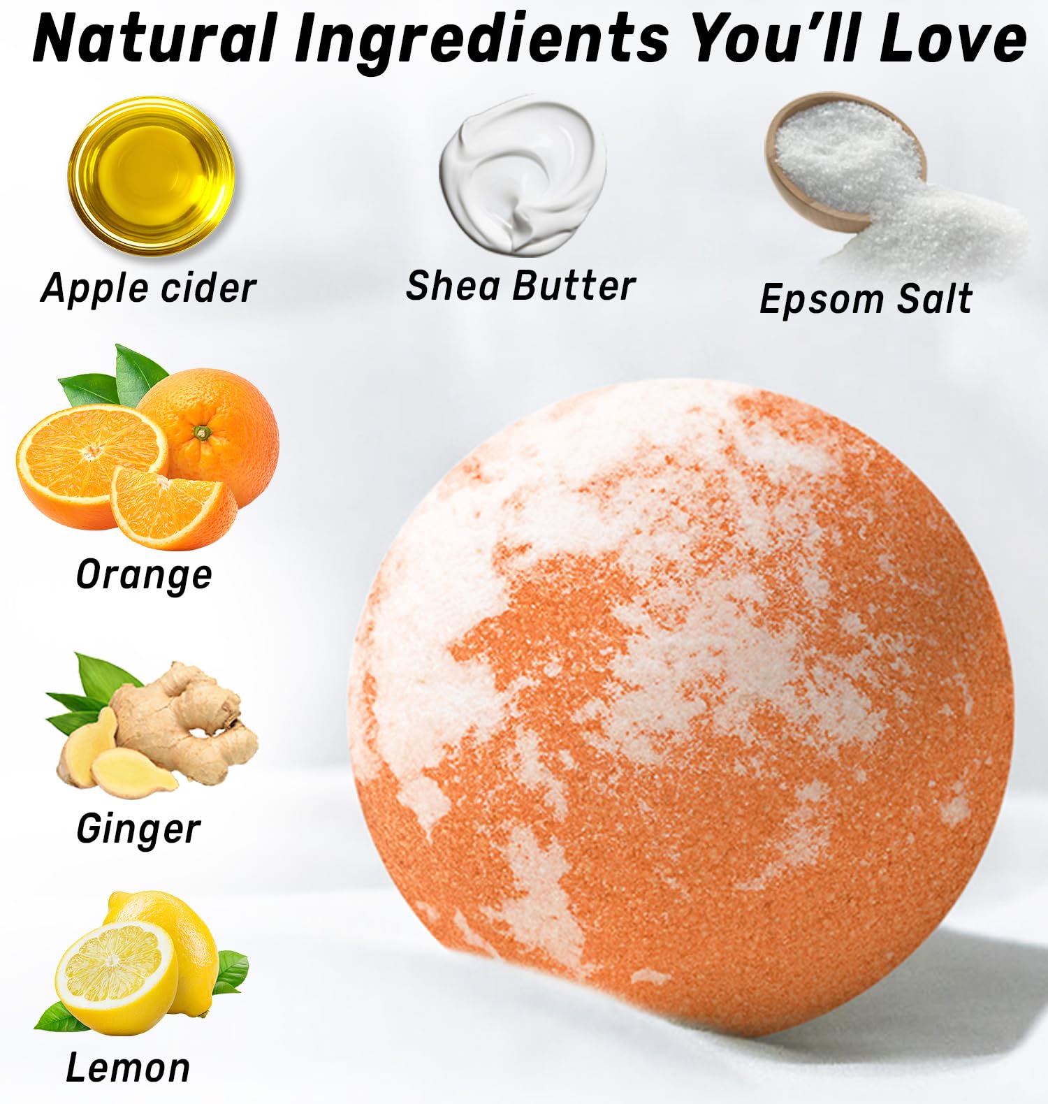 New Miuz bombe-bain détox pomme cidre gingembre citron, effet relaxant pendant le bain.