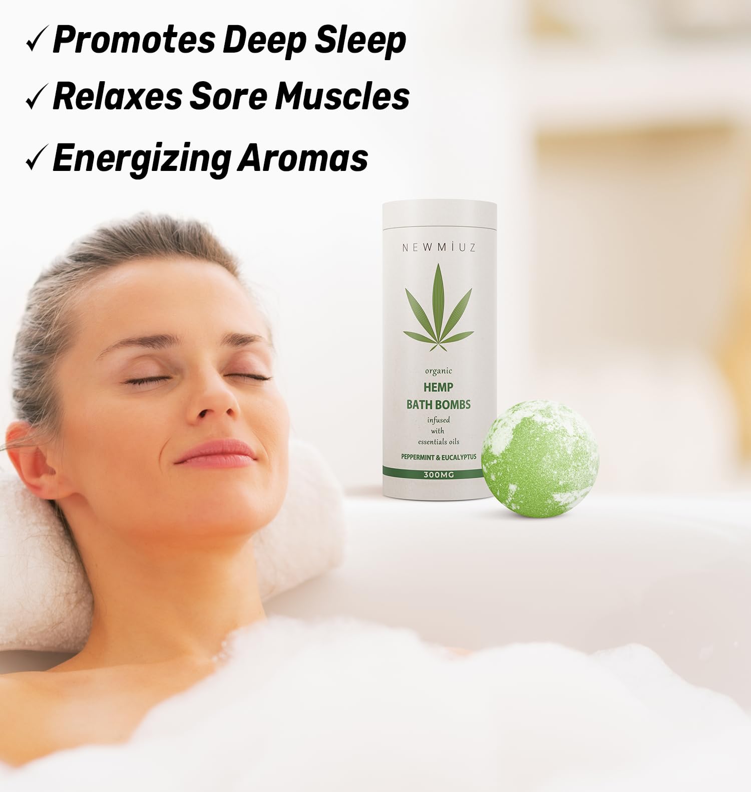 New Miuz bombe-bain menthe eucalyptus-relaxation pour spa à domicile.