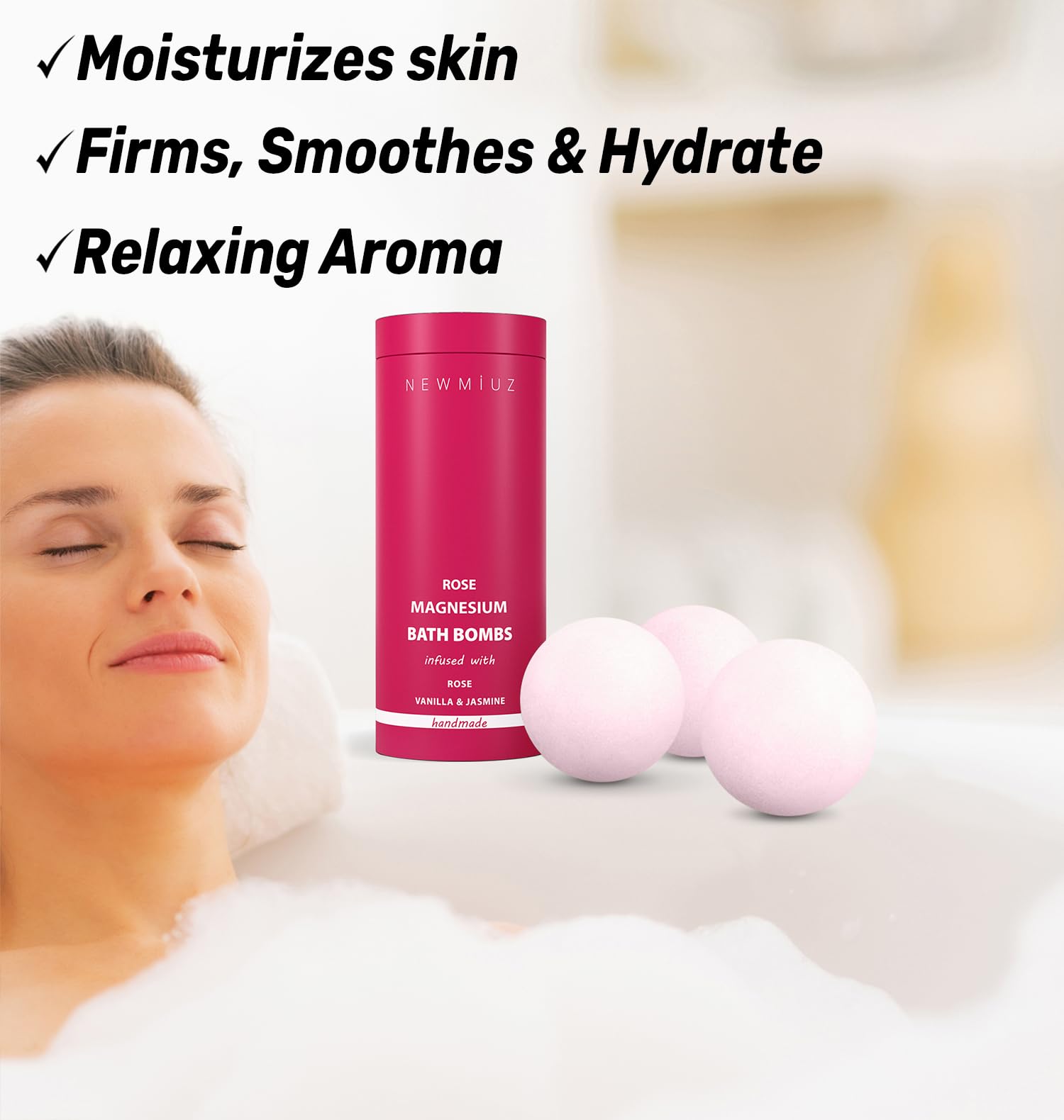 New Miuz bulles bain jasmin rose vanille : parfum floral durable.