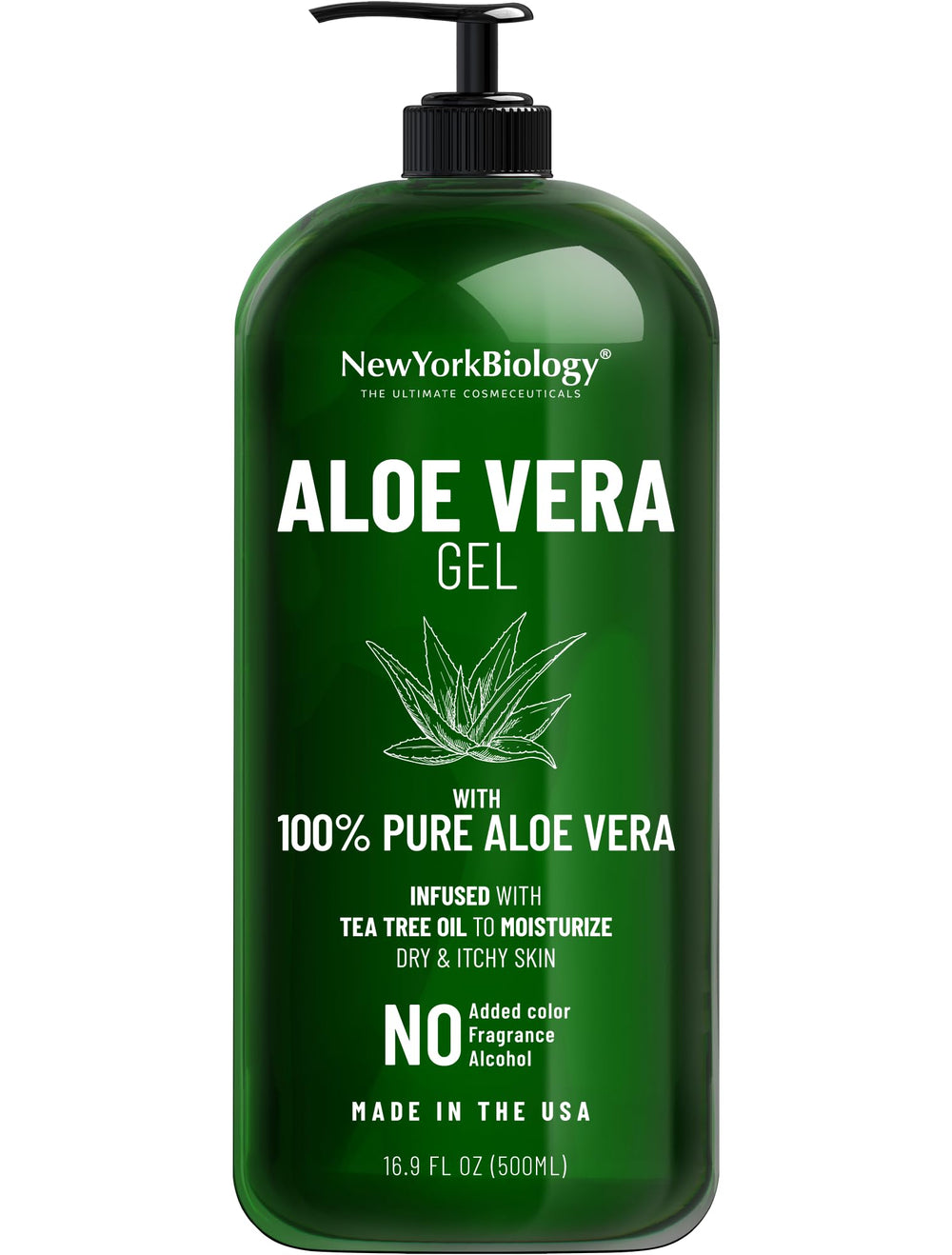 Gel NEW YORK BIOLOGY Aloe Vera en bouteille, texture lisse pour visage et cheveux.