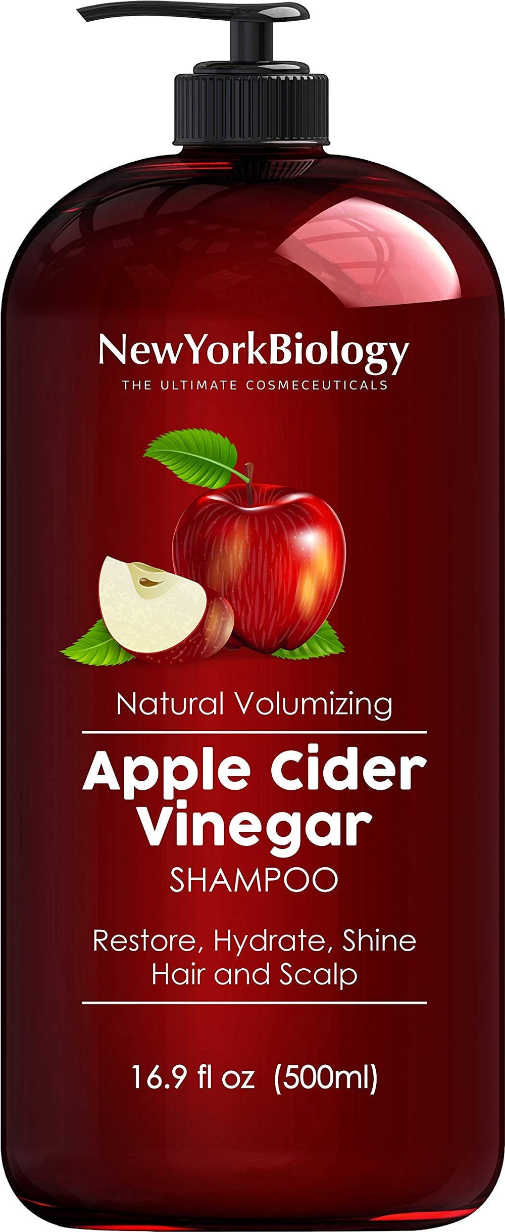 New York Biology Apple Cider Vinegar Shampoo bottle showcases a clarifying, hydrating cleanse for dry hair.