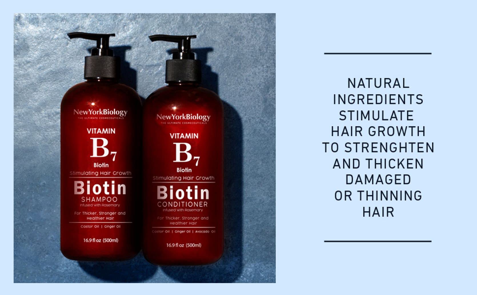 Hair strands after applying New York Biology Biotin Conditioner for thickness.