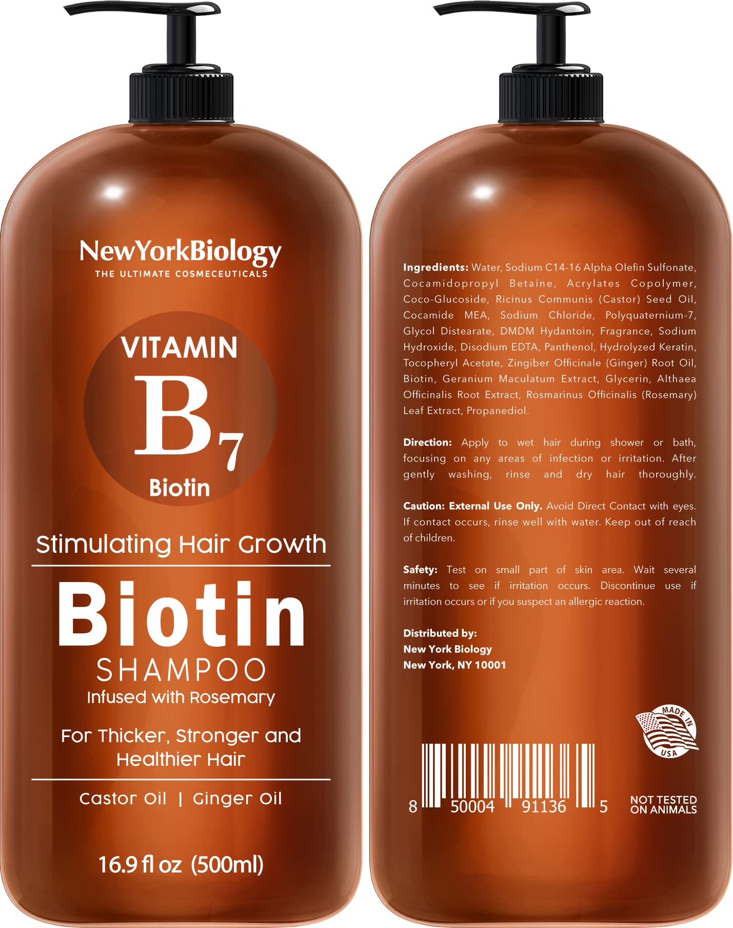 Après-shampoing biotine NEW YORK BIOLOGY – bouteille visible, cheveux démêlés et nourris.