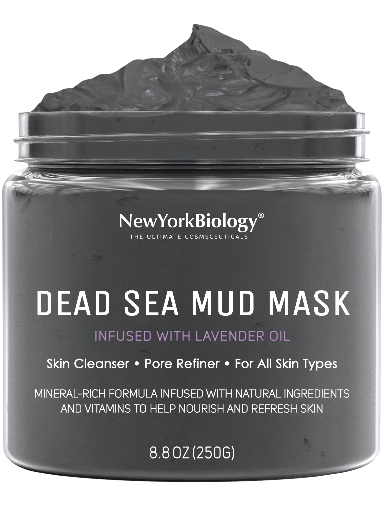 New York Biology Masque Mer Lavande Pot : pores purifiés et peau apaisée.