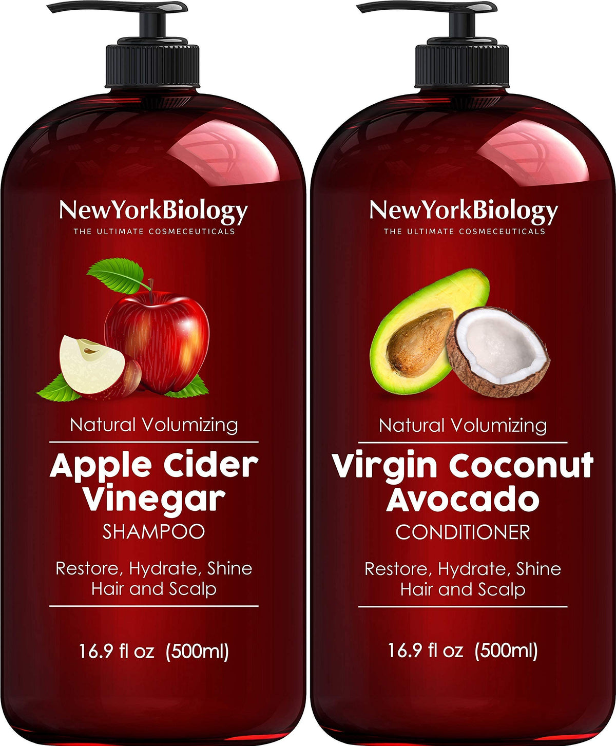 New York Biology Shampoing au vinaigre de pomme en bouteille, clarifiant et revitalisant.